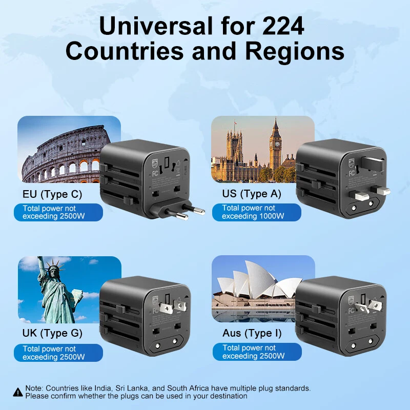Philips Universal Travel Adapter with Multi-Region Compatibility