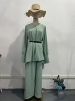 Ensemble Deux Pièces pour Femme Musulmane, Haut avec Ceinture, Pantalon à Jambes Larges, Trempé, Ramadan, Maroc, Dubaï, Islam, Décontracté, Tenue Arabe 6