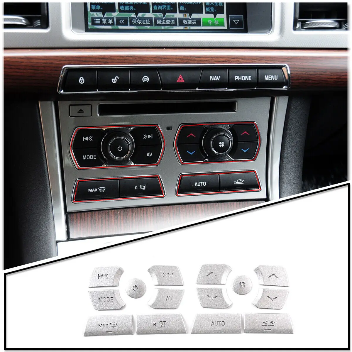 

14PCS Alloy Car Center Console Air Conditioning Switch Button Stickers Decoration For Jaguar XF 2012-2015