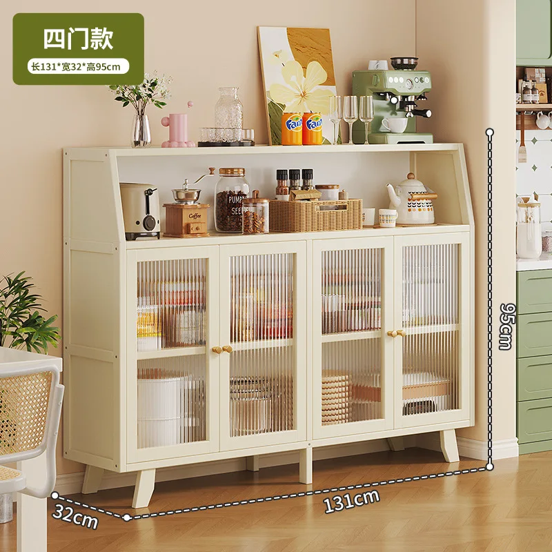 Bamboo Kitchen Sideboard Storage Cabinet Organizer-Pot Pan Home Utensils & Dinnerware Rack for Living Room