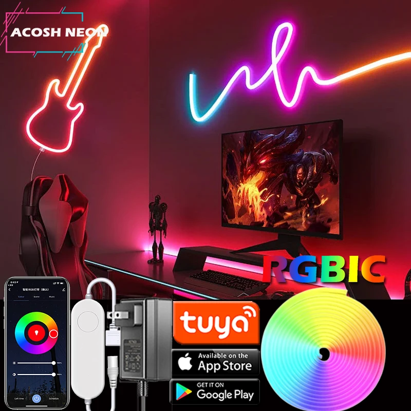 10M/32.8ft TUYA LED Neon Strip Lights Waterproof RGBIC Neon Rope Lights  WiFi Flexible Tape with Chasing Effect work with Aleax - AliExpress