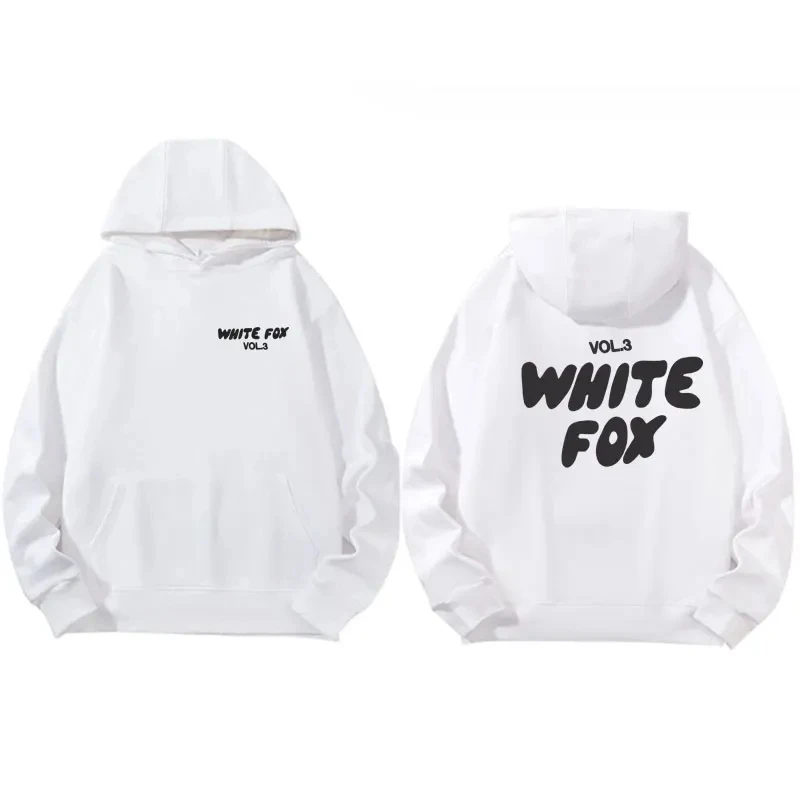 White Fox women's hoodie, loose fitting hoodie, wool, thick, letter print, 2024