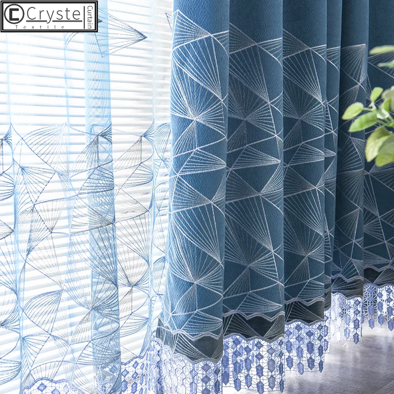 

Fashion Simple Bedroom Living Room Modern Embroidered Blackout Curtains