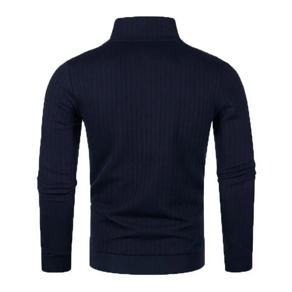 Description Picture 4 of itemMen Fall Winter Sweater Zipper Half-high Collar Knitted Soft Warm Elastic Casual Pullover Striped Men Mid Length Sweater
