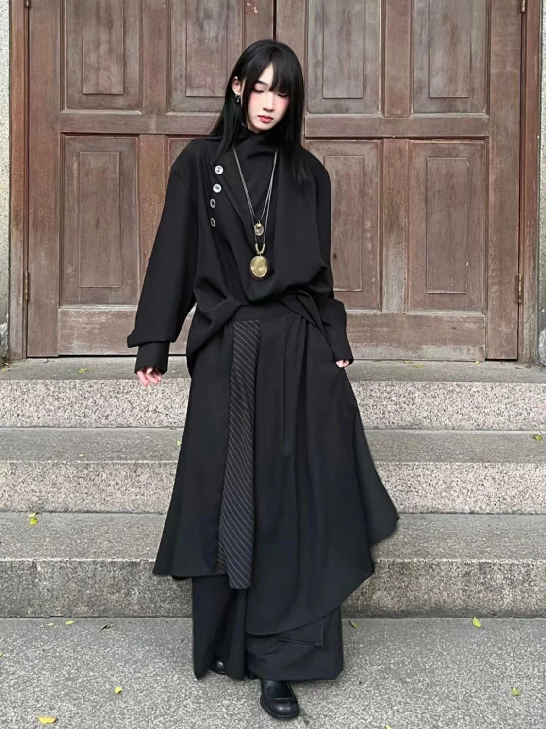 Chinese Style Men's Black Suit Fake Two-piece