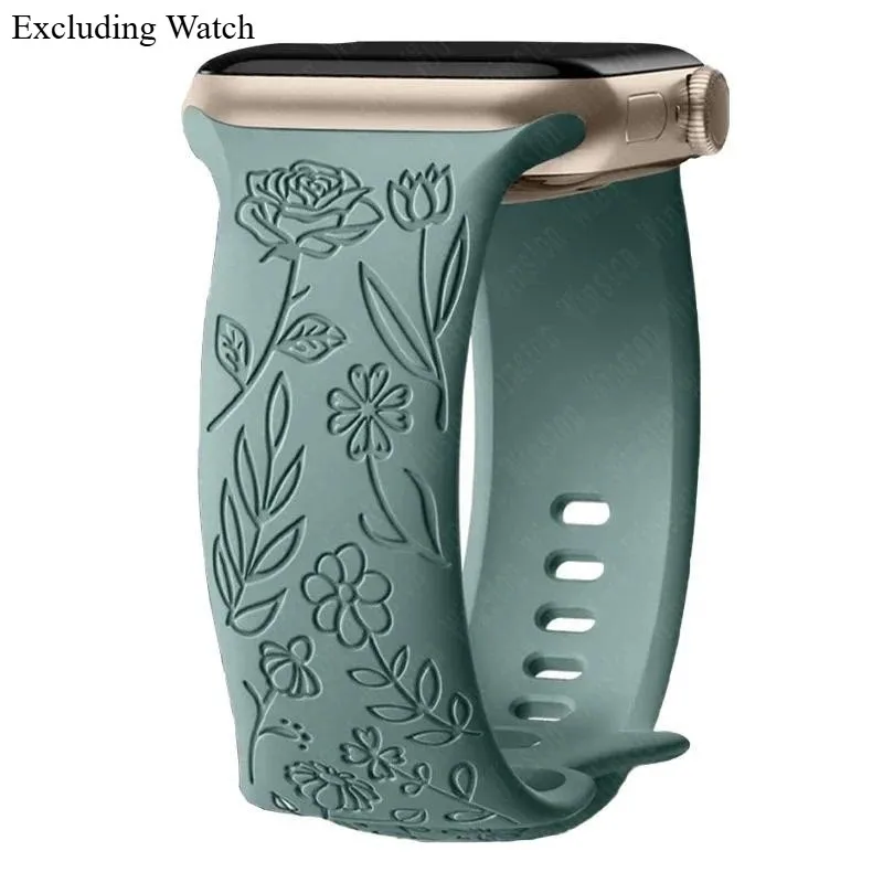 Engraved Floral Bands Bracelet for Smartwatch - Women's Versatile Strap