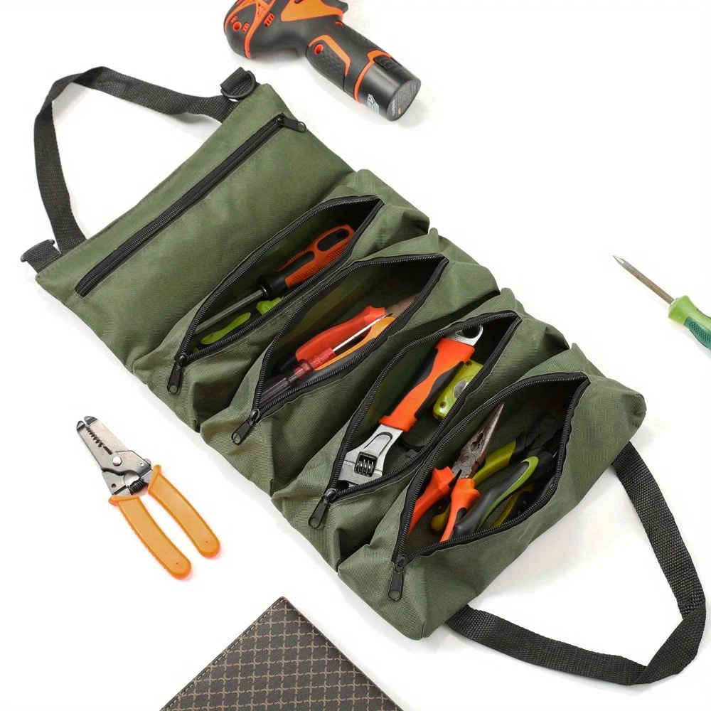 Tool Tote Storage Bag with Multiple Compartment, Roll Up Oxford Bag, Suitable for Electricians Mechanics Organizing Hand Tools