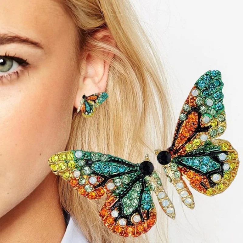 Zircon butterfly stud earrings for women girls cute date party jewelry