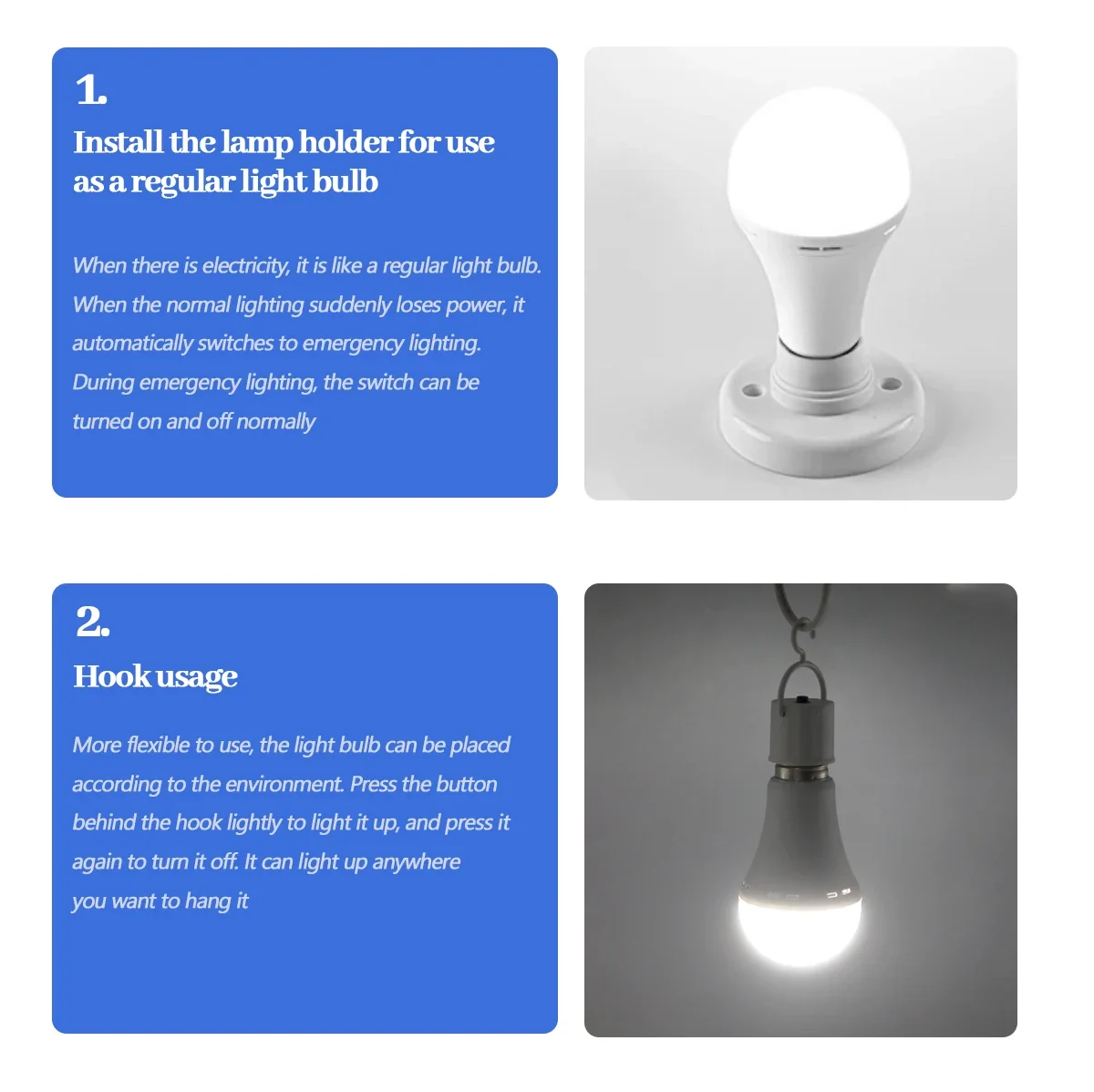 LED 충전식 전구 E27 7W 1500mAh 비상 전구 220V 110V 가정용 전원 야외 캠핑 실패 베란다 정원 램프