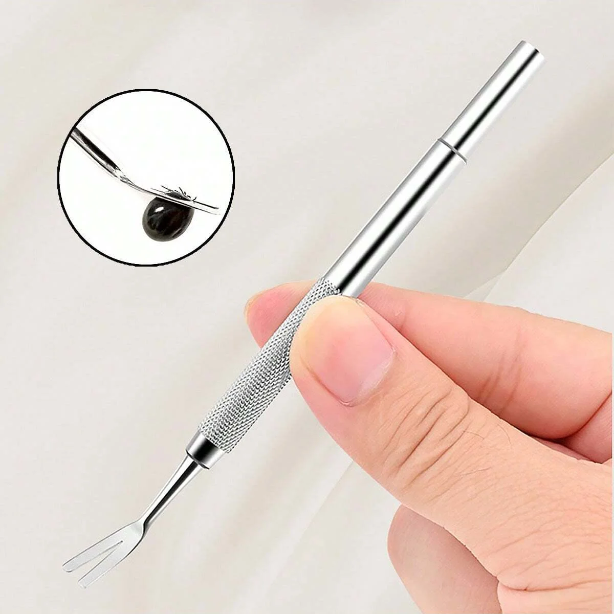 1pc-Stainless steel tick fork removal tool - effective pet flea and tick removal tweezers for dog care and cleaning
