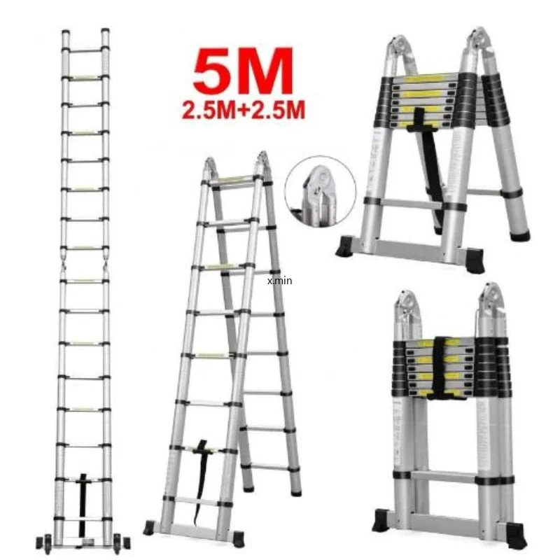 

5M New Foldable Ladders Stable telescopic aluminum ladder Multi Purpose Industrial Herringbone Straight Ladder step HWC