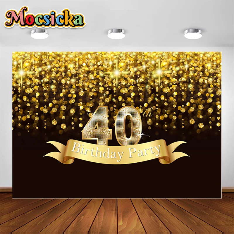 

40 Birthday Party Backdrop for Happy Forty Years Old Age Birthday Party 40th Anniversary Party Background Shiny Golden Glitter