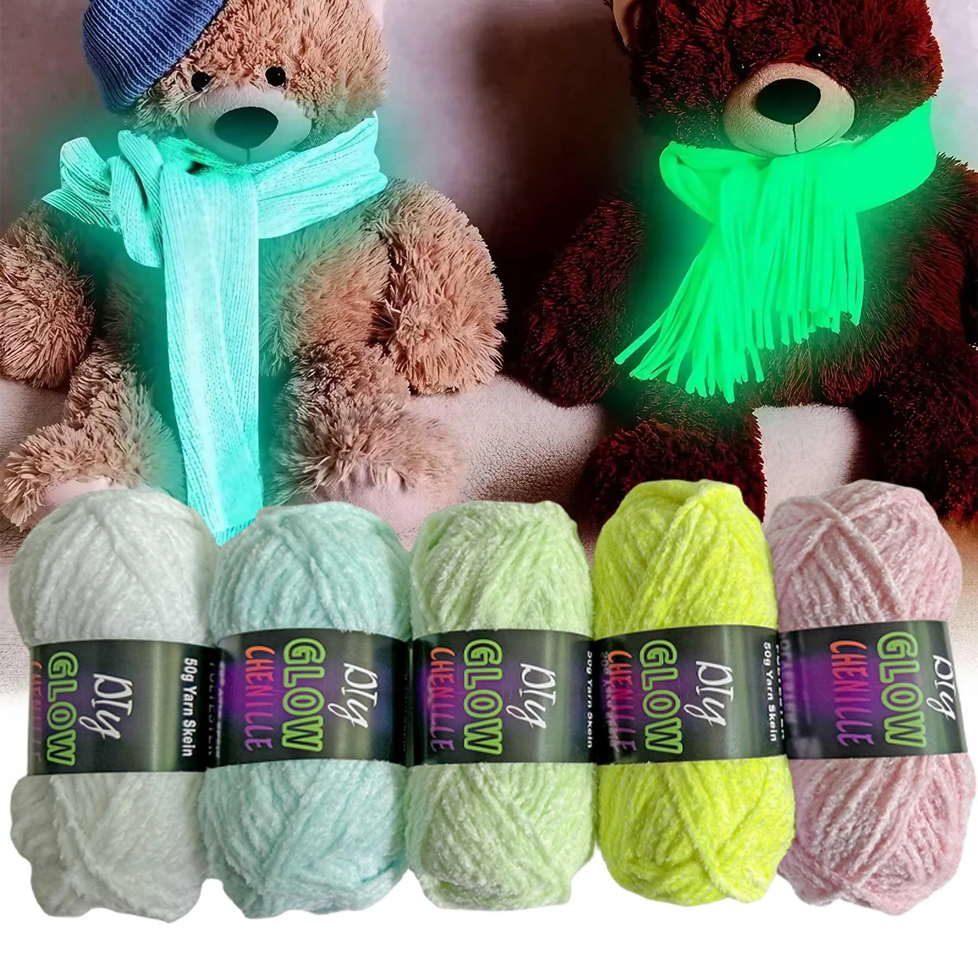 Luminous Chenille Velvet Yarn-Polyester Glow in Dark Yarn for Knitting, Crochet, Hand-Woven Dolls & DIY Creations