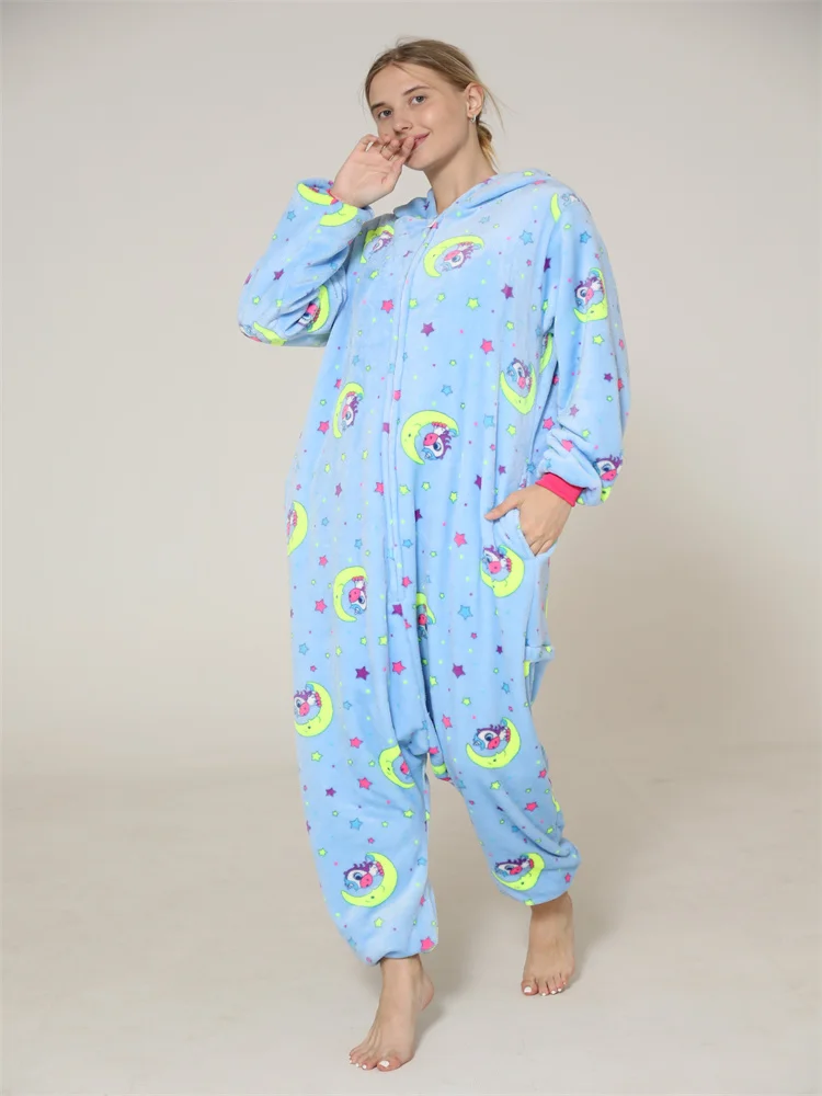 Autumn and Winter Halloween Cosplay Flannel Thermal Cartoon Hooded Unicorn Onesie Housewear One-piece Pajamas