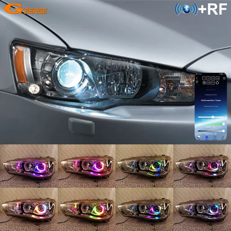 

For Mitsubishi Lancer 10 X EVO Outlander Multi Color RGB Led Angel Eyes Hex Halo Rings Dynamic Sequential Turn Signal Lights DRL