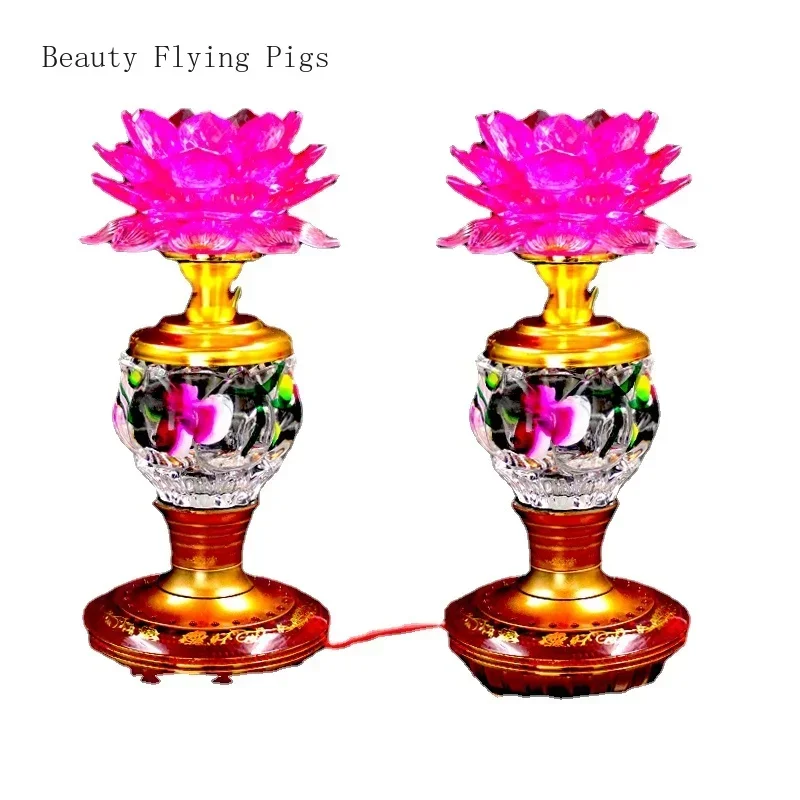 

Chinese Style Glass Lotus Simulated Candlestick, Household Prayer Hall, Feng Shui Home Decoration