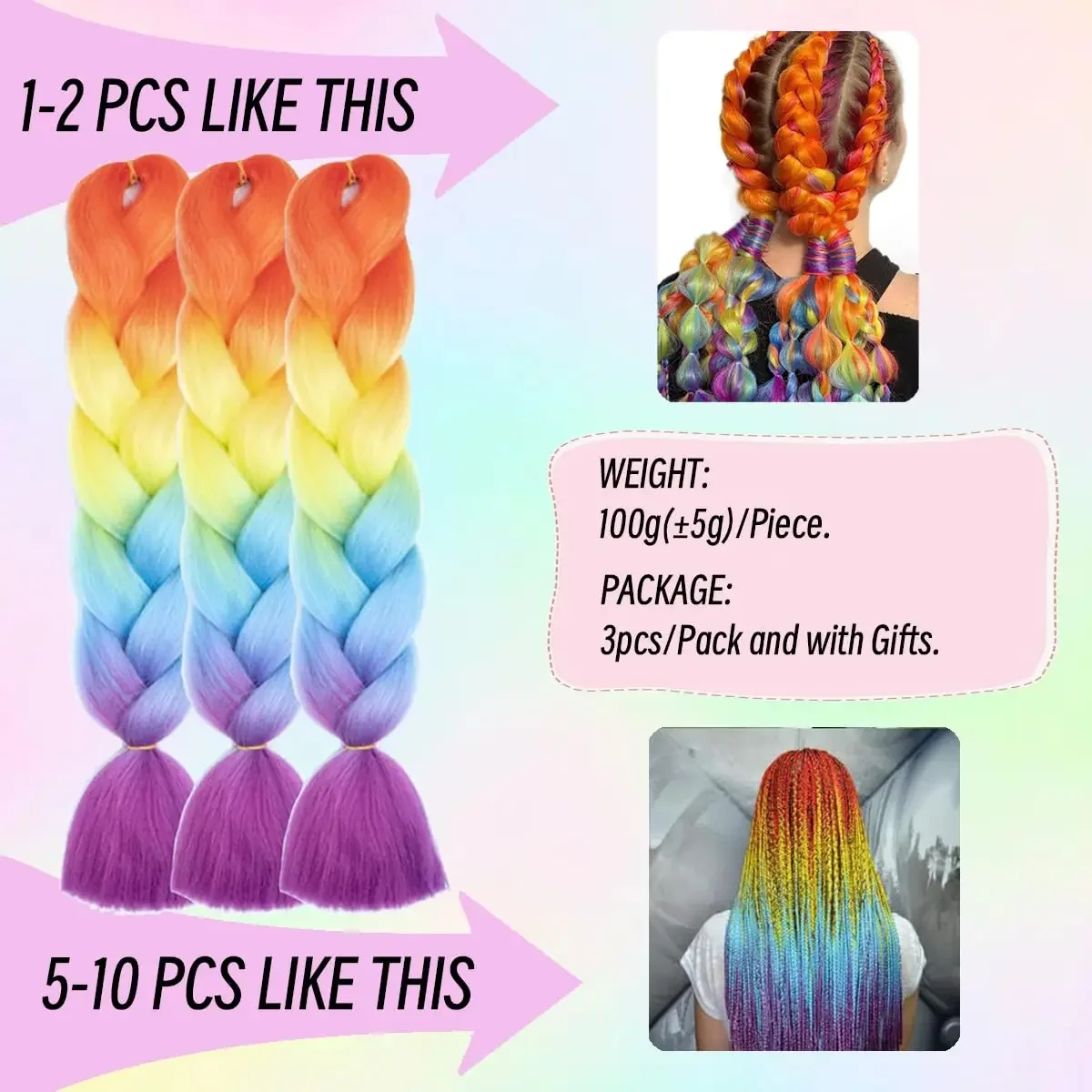 Braiding Hair Extensions 24 Inch Jumbo Braids Synthetic Afro Ombre Color Kanekalon Hair for Children Women