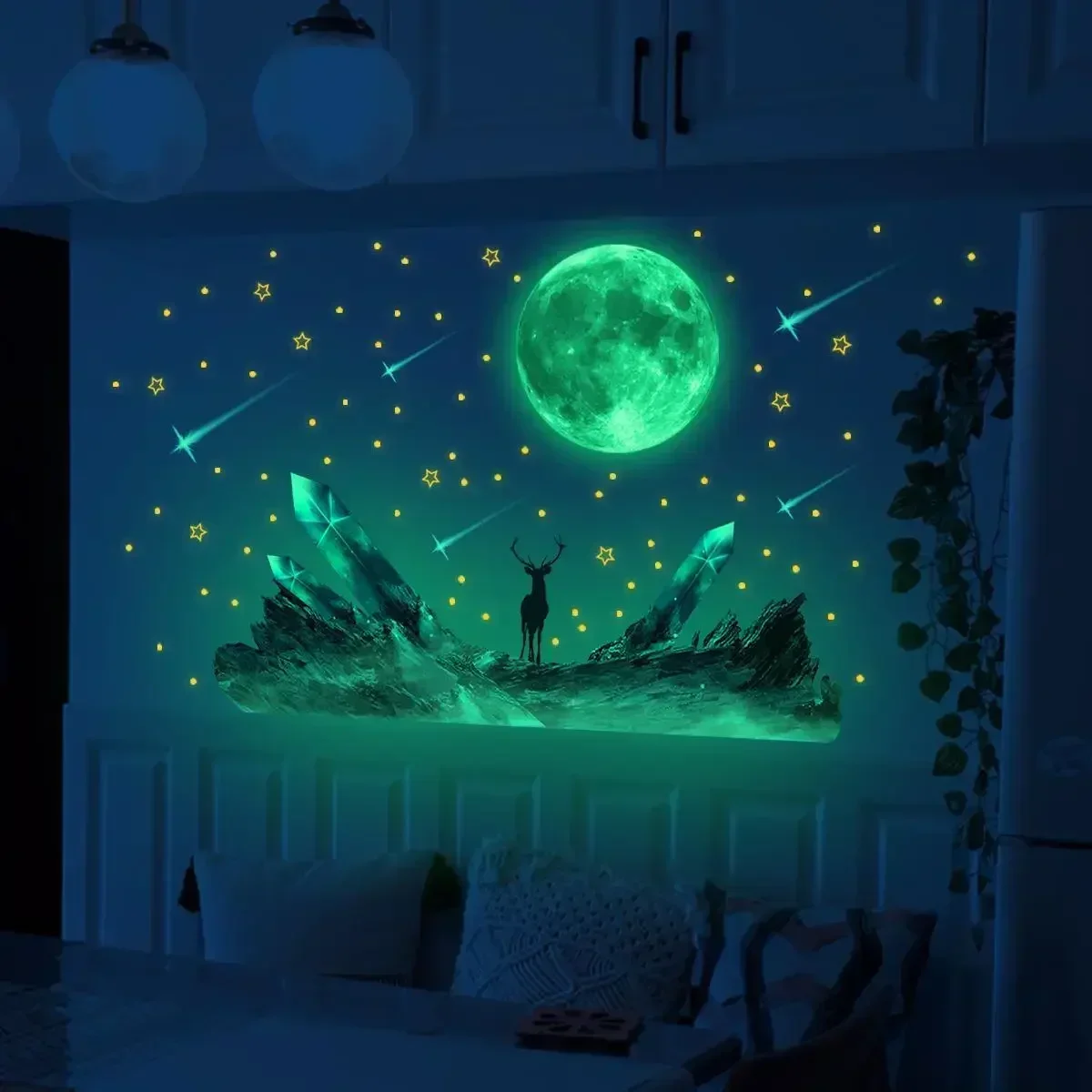 3D Luminous Moon And Stars Wall Stickers Glow In The Dark Wall Decals Bedroom Ceiling Home Decorative Stickers Kids Room