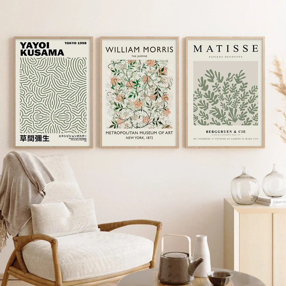Abstract Matisse Yayol Kusama Green Botanical Posters Wall Art Canvas Painting Prints Pictures Modern Living Room Interior Decor