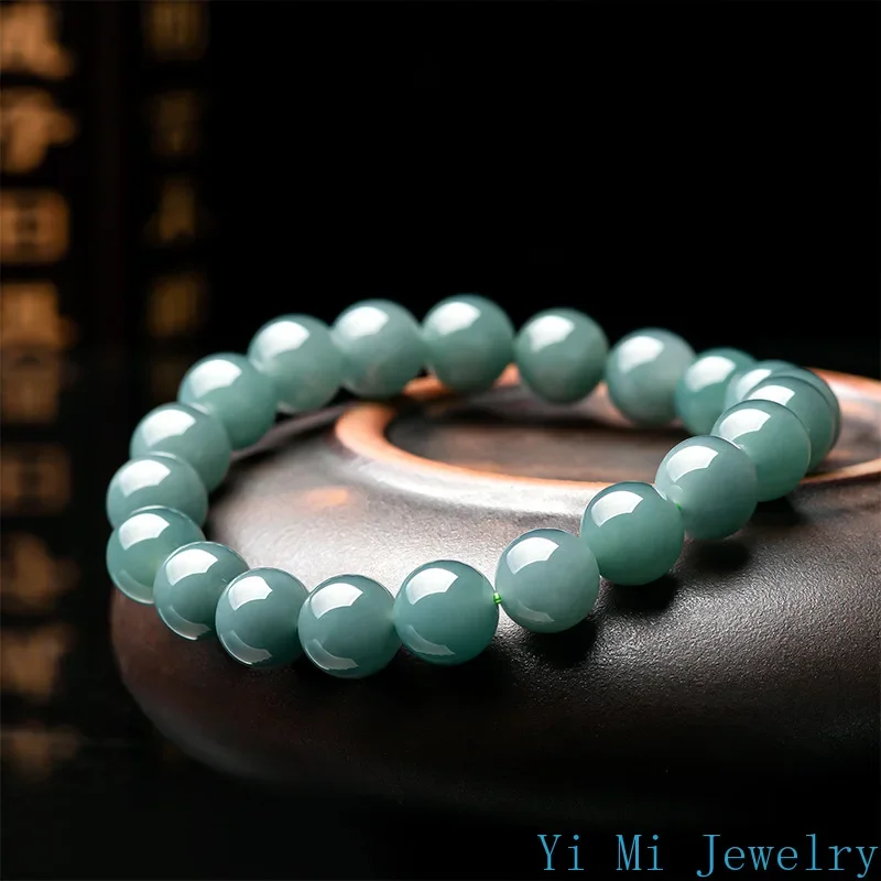 Burmese Jade Beaded Bracelets Amulets Natural Certificate Women Accessories Blue Jadeite Gifts Real Stone Men Man Jewelry
