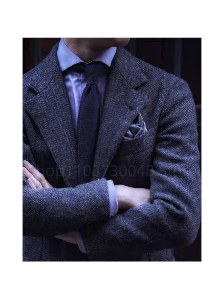 Men's Blazer Herringbone Single Breasted Casual Elegant Man Suit Jackets Coat Men's Stage Clothing Clothing-for-men Male Clothes