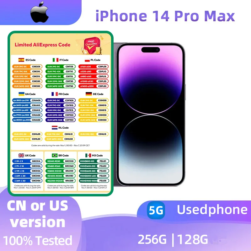 Apple iphone 14 Pro Max 5G 6.7inch 256GB/512GB ROM A16 Bionic Chip iOS16 All Colours in Good Condition Original used phone