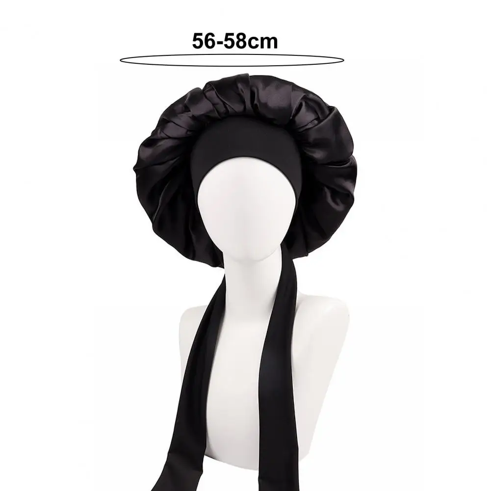 Women Shower Cap Sleeping Satin Bonnet Lace-up Bow Waterproof Women Braids Curly Night Hat Beauty Parlor Cap Salon Hat 4