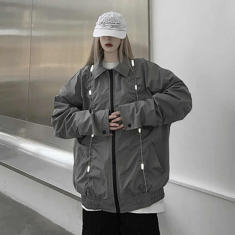 American Style Bright Line Decoration Loose Fitting Jacket Women's Autumn 2023 New Oversize High-end Baseball Coat Women