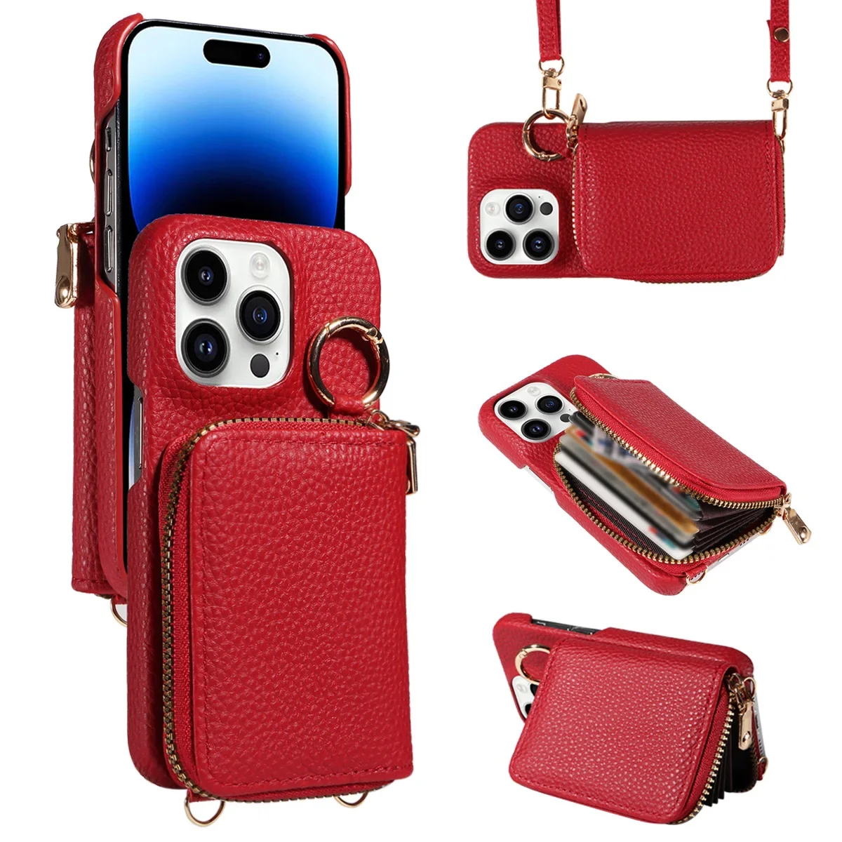 Premium PU Leather Anti-Drop Phone Case with Lanyard, Card Slots, and Wallet Cover