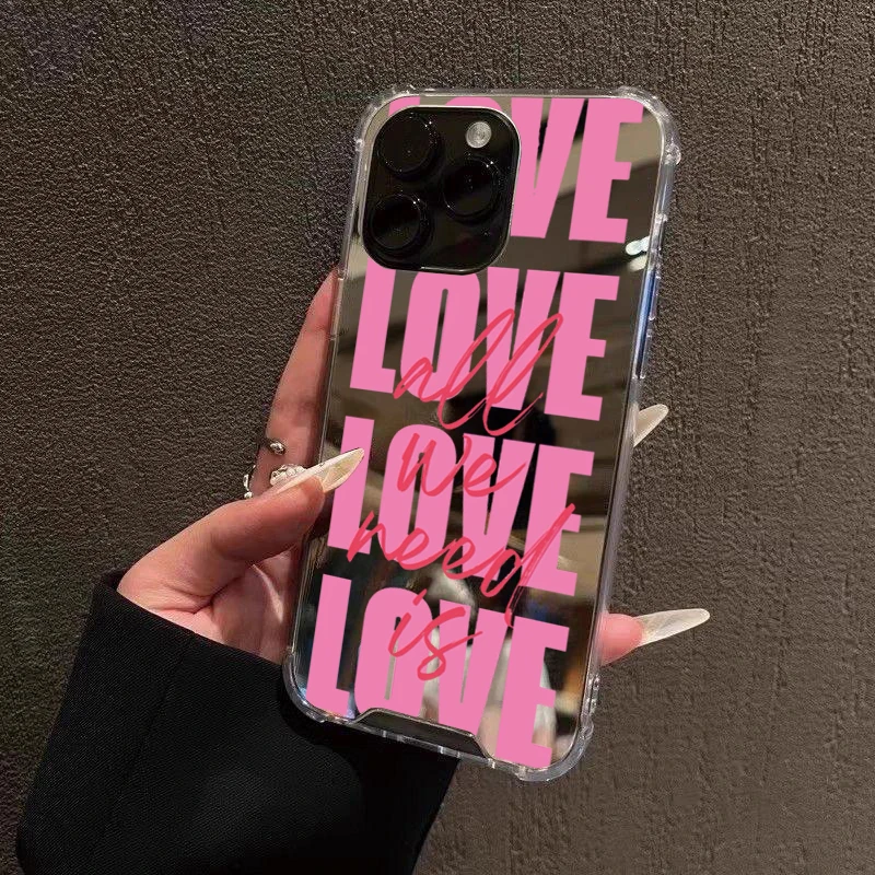 Coque de téléphone miroir créatif, amour anglais, tendance, pour iPhone 16 Pro Max XS X XR 7 8 Plus, antichoc