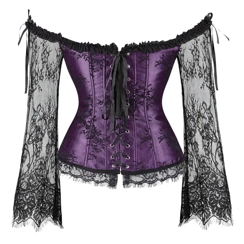 Description Picture 5 of itemWoman Corsets Bustiers Top Off Shoulder Sleeve Floral Overbust Vintage Corsetl