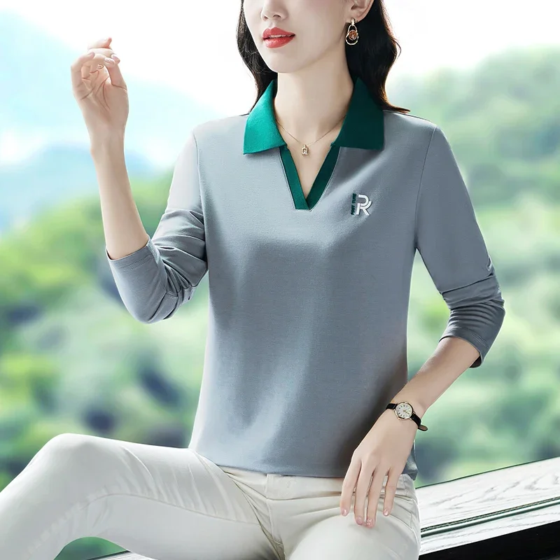 

Women's Long Sleeve Polo 2024 Autumn Woman Golf T-shirt Top Sleeves Sports T-shirts Knitted Korean Reviews Many Clothes