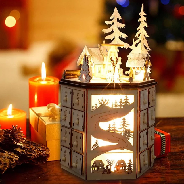 LED Rotating Music 24 Countdown Christmas Calendar Wooden Christmas Advent  Calendar Ornament For Festival Decor - AliExpress