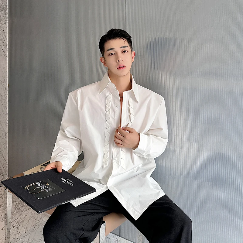 Fashion Minimalist White Shirts Men's High-End Solid Color Loose Comfort Long Sleeves Solid Color Single-Breasted Shirt Coats