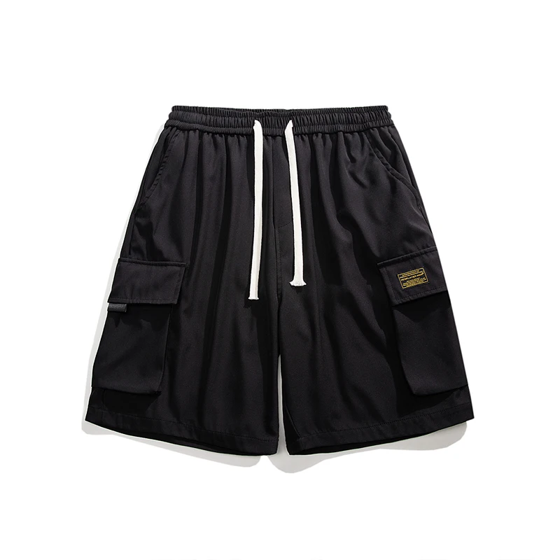 Men's Summer Solid Elastic High Waisted Pockets with Letter Print Casual Loose Sportswear Trousers Fashion Vintage Shorts Pants