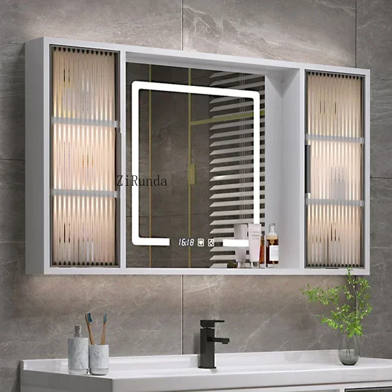 Nordic Luxury Smart Bathroom Mirror Cabinet Wall-mounted Multi-functional Anti-fog Mirror Cabinet Simple Home Furniture FYBC