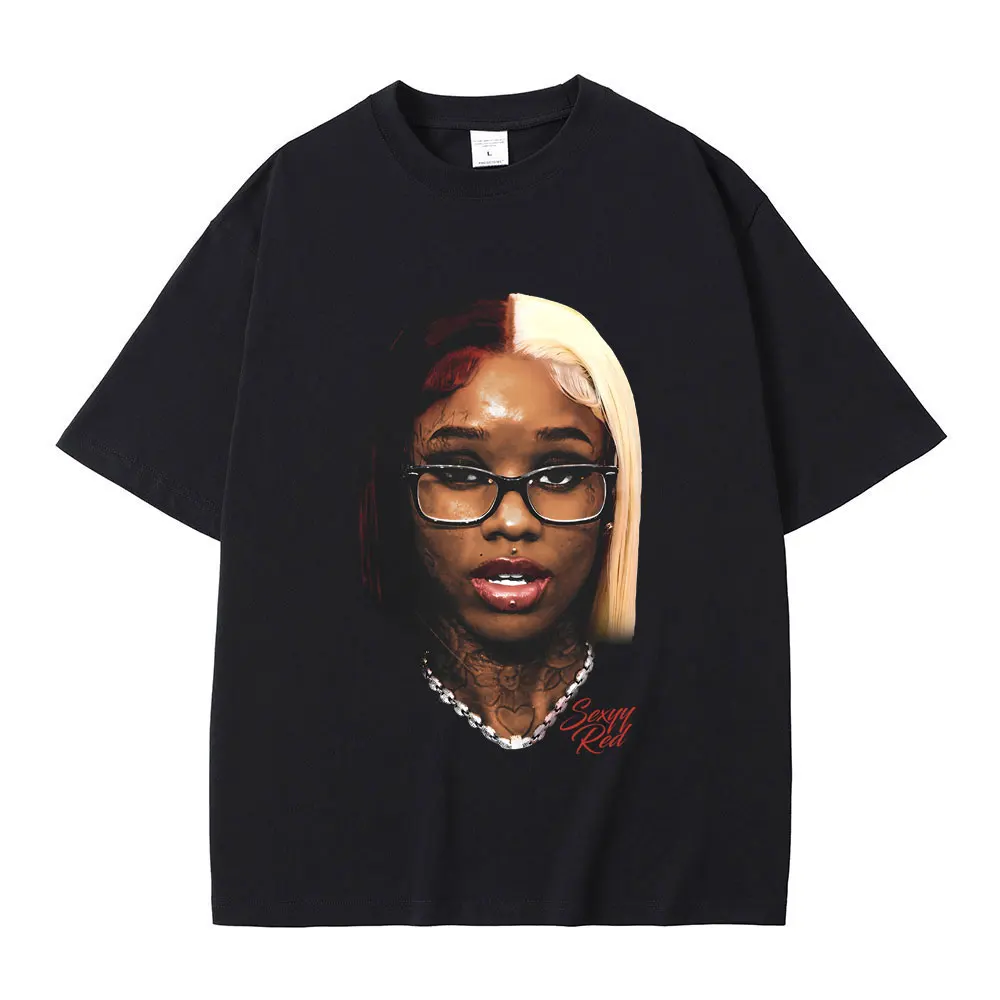 Camiseta de rapero Sexyy para hombre y mujer, camisa informal de gran tamaño con estampado gráfico de cara de Nicki Minaj rojo, Hip Hop, ropa de calle de tendencia de moda masculina