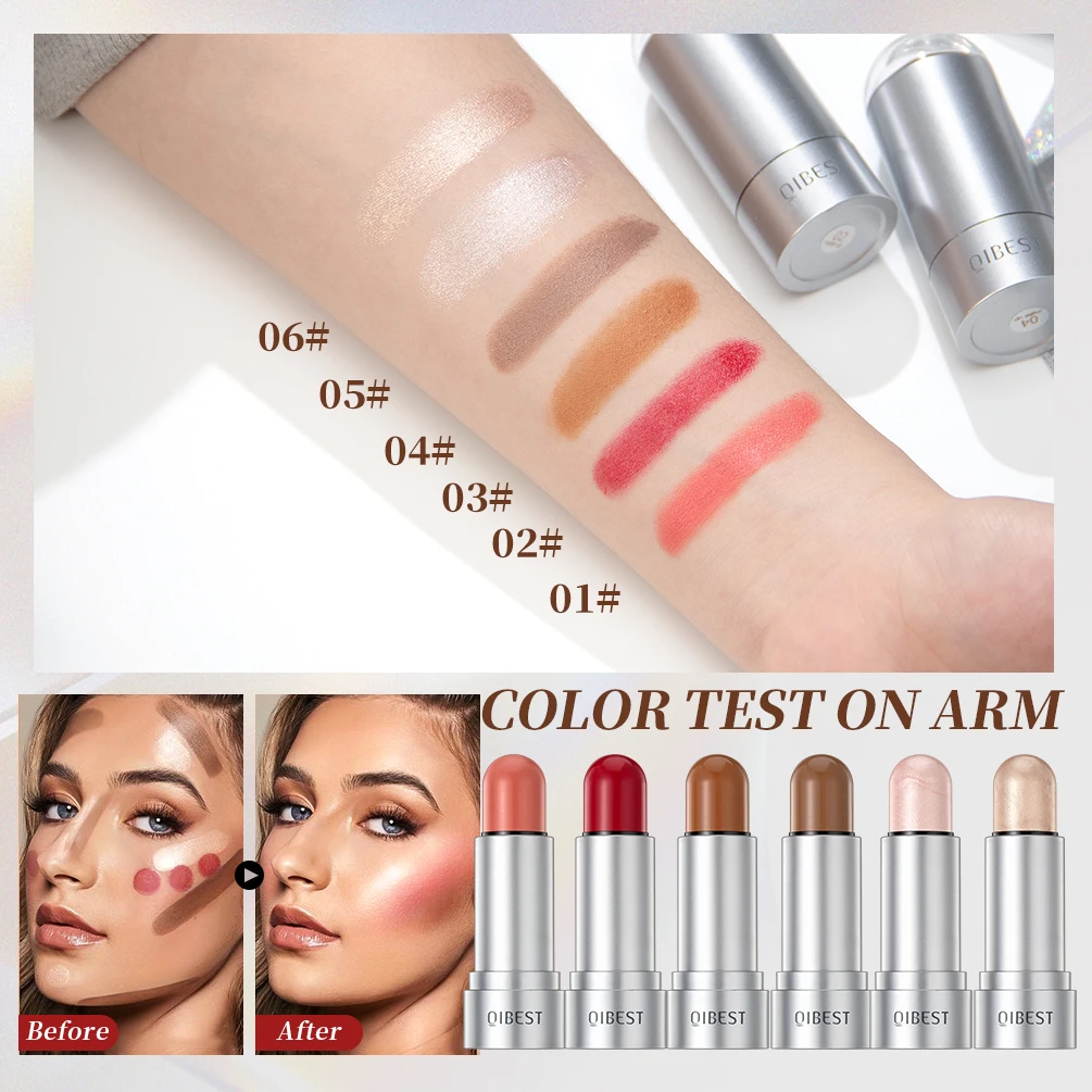 QIBEST Highlighting&Bronzer Stick Face Brightening Blusher Rouge Concealer Pen Long Lasting Highlight Contouring Makeup