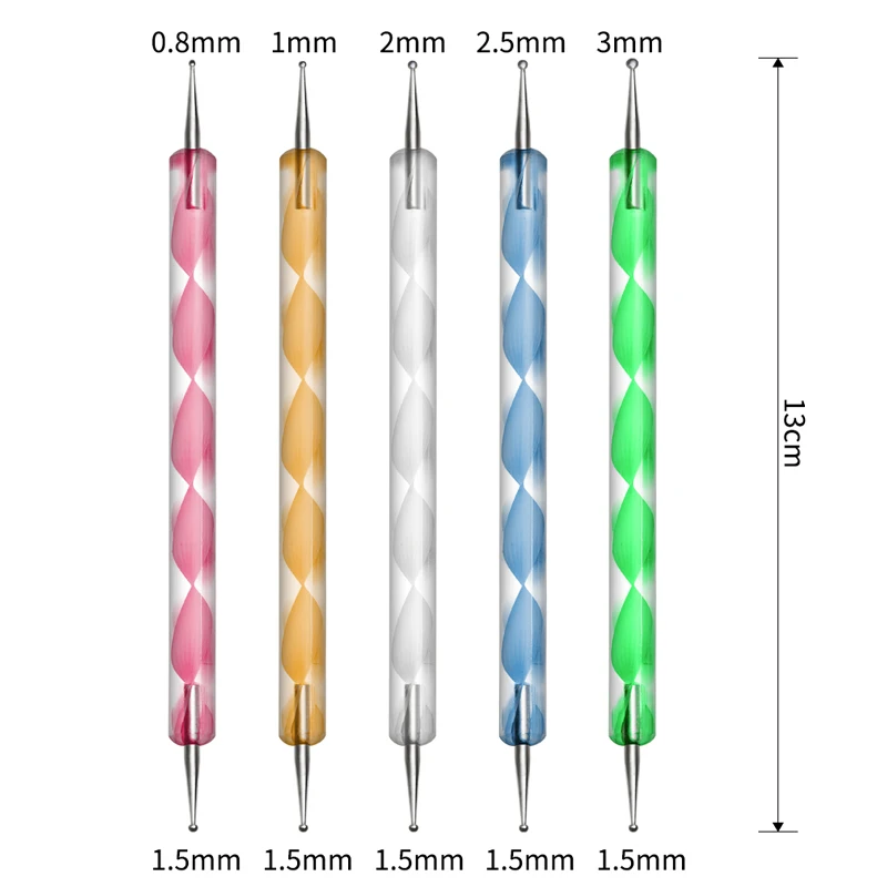 5Pcs Nail Acrylic Dotting Pen Nail Art Diamond Dotting Pen Nail Rhinestones Pick Up Tools Painting Spiraling Stripe Pen Kits 3