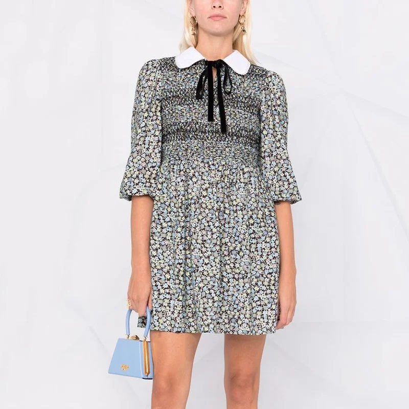 

Patads France m family 2021 autumn winter new women's dress French print lace collar 7-sleeve dress