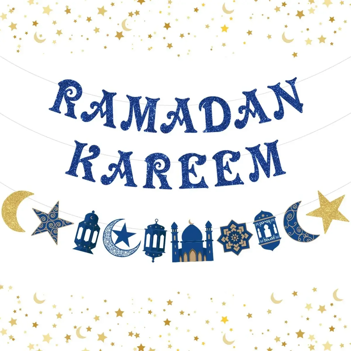 

Ramadan Kareem Banner Decoration, Star, Blue Moon Garland, Hajj, Eid Mubarak Party Supplies, Muslim, Islam, Eid Celebration, 2 P