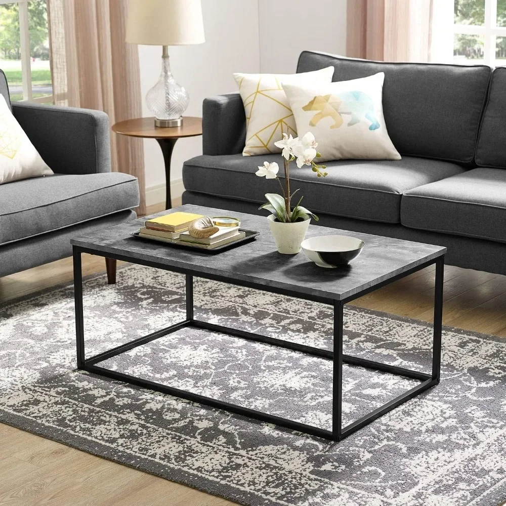 

Coffee table, modern concrete metal frame open rectangular coffee table, living room 42 inch coffee table