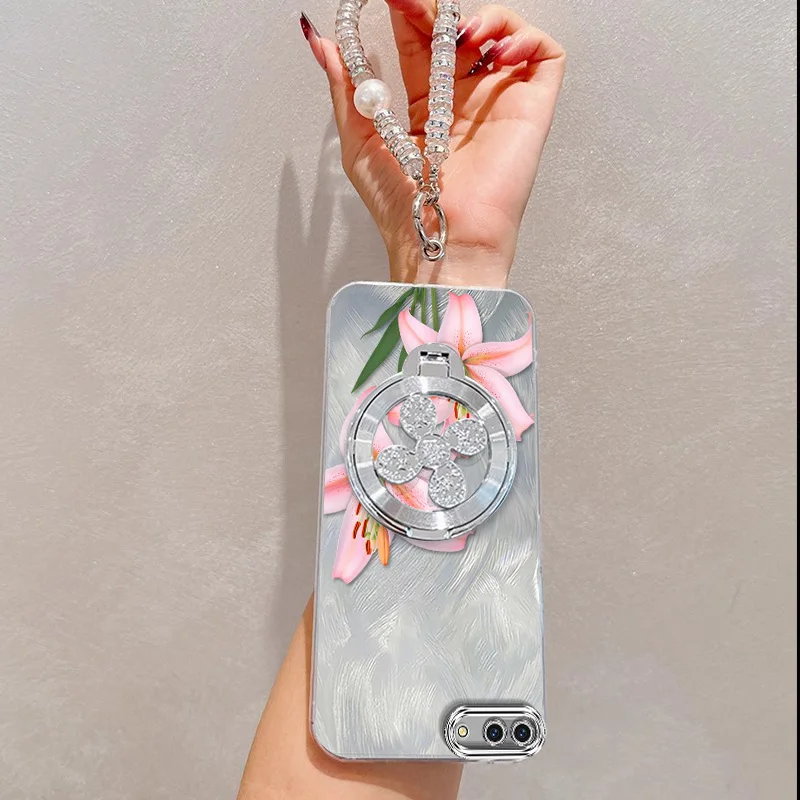 Pink Floral Phone Case Set with Lanyard and Stand - 3 Piece Bundle
