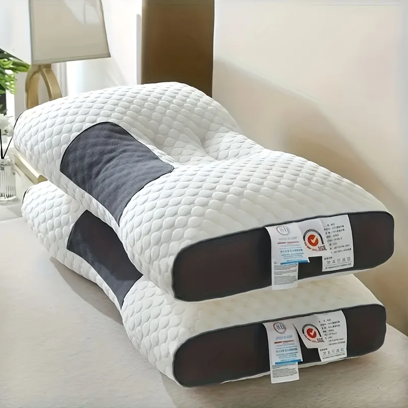 Set of Two Contemporary Bed Cushions Featuring Cervical Neck Support, Breathable Polyester Filling That Wicks Moisture, Zippered