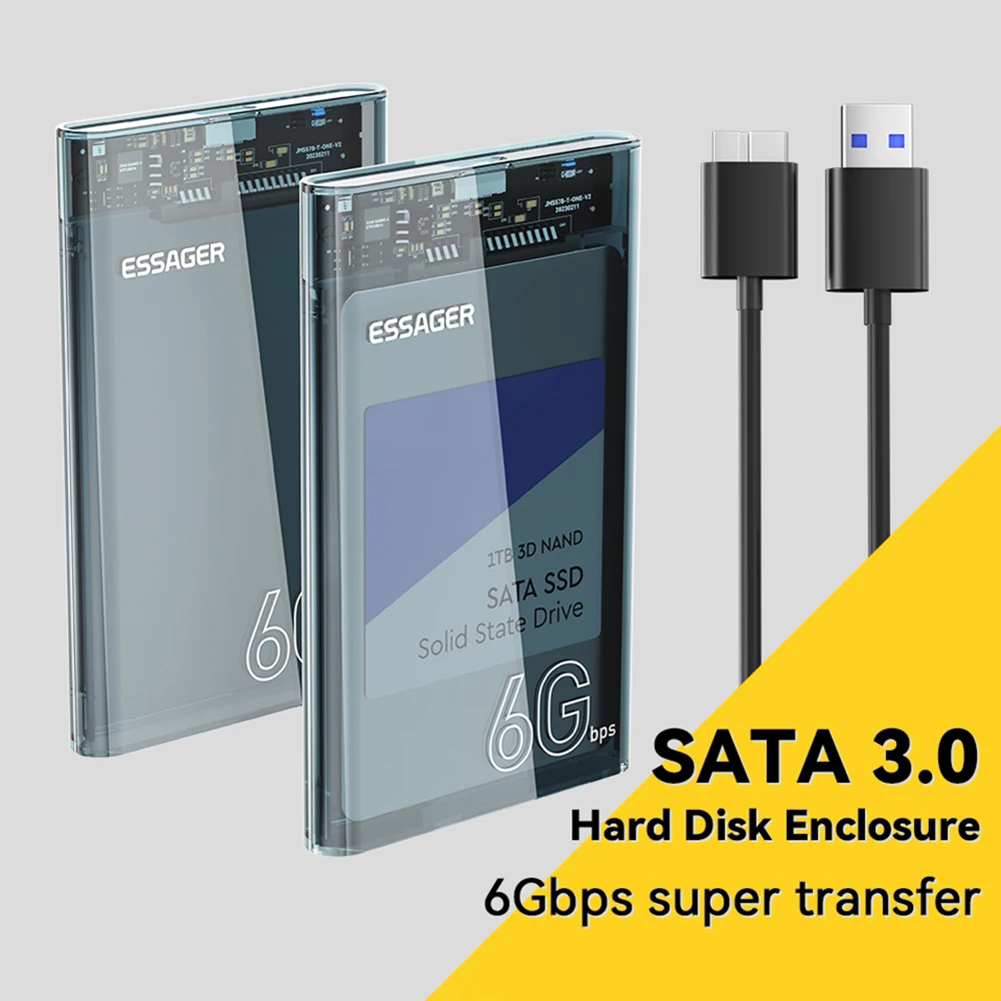 2.5 Inch SATA Box Hard Disk Enclosure Tool-Free USB 3.0 Mobile Hard Drive Cases 6Gbps Speed for 2.5inch 7/9.5mm SATA HDD SSD hdd enclosure external hard drive housing