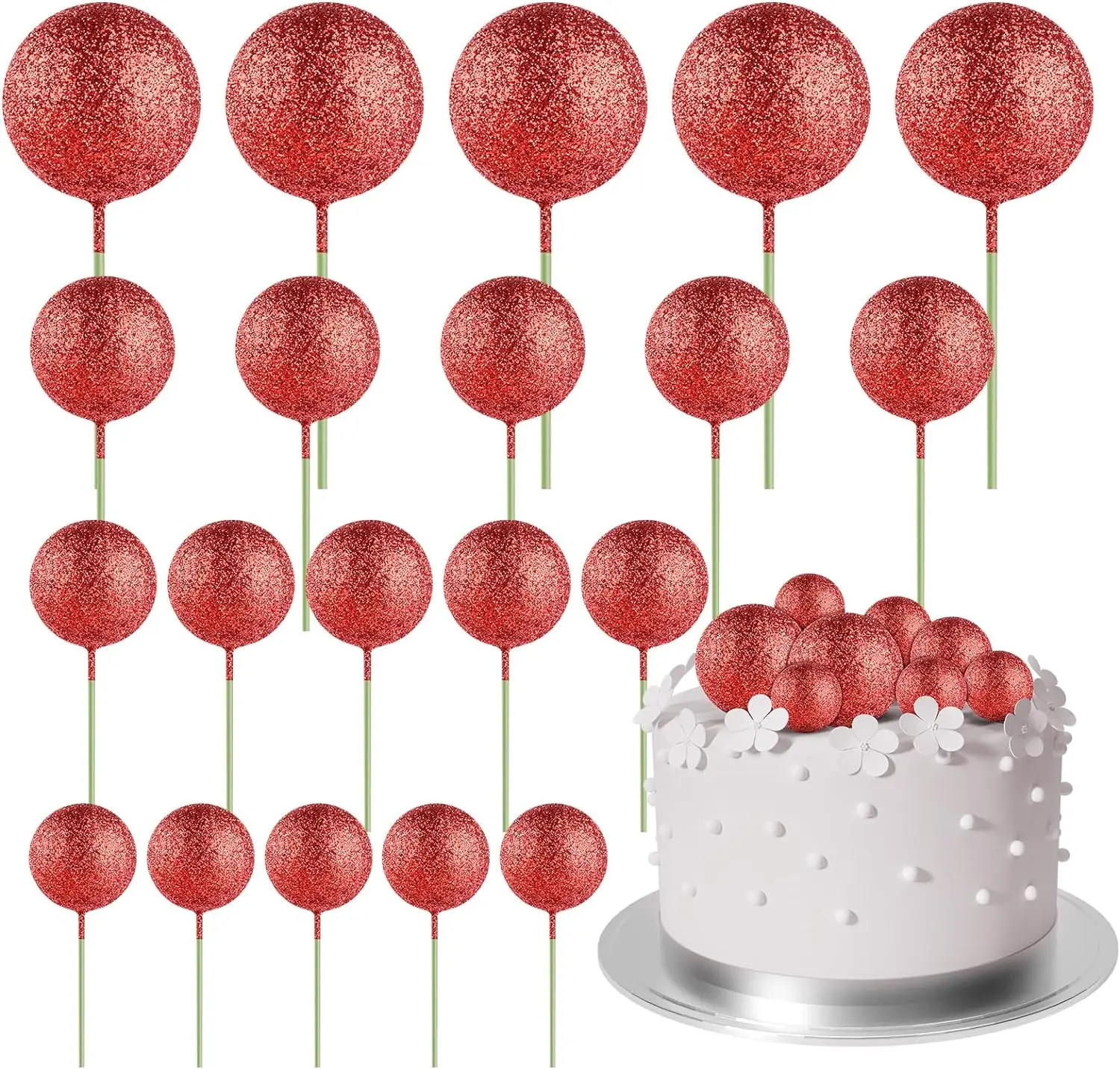 Elegant Gold Mini Ball and Balloon Cake Topper Set - 20-Piece Decorative Picks