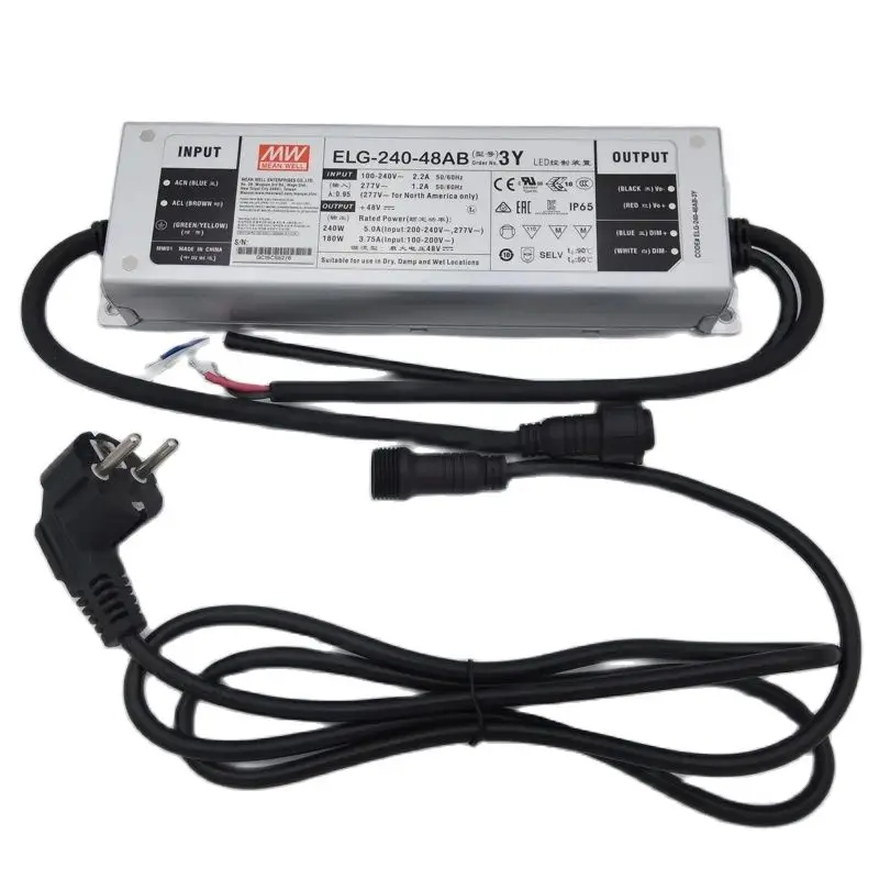 LM301H EVO Driver ELG-240-48AB-3Y 240W Led Grow Light Quantum Board Power Supply Dimmable MW With Plug Threaded Connector Indoor