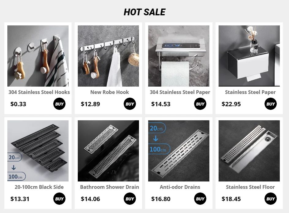 Description Picture 2 of item20-100cm Black Side Outlet Shower Drain Stainless Steel Bathroom Floor Drainage Linear Waste Drain Cover Roof Kitchen Accessory