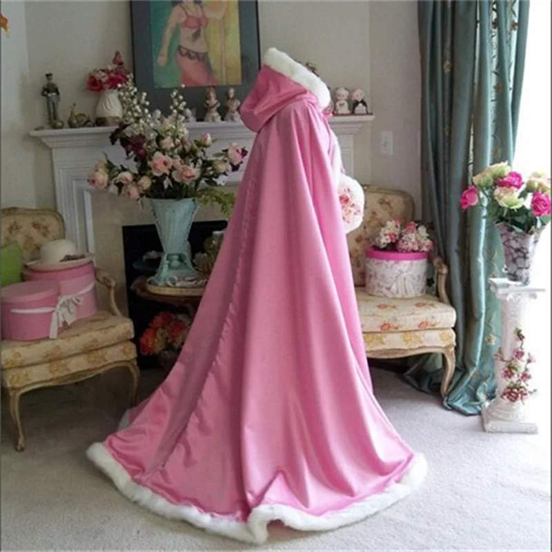 Winter Wedding Coat Princess Grils Bridal Cape Satin Cloak with Fur Trim Wedding Cloak Vintage Christmas Accessories Shawl Cloak