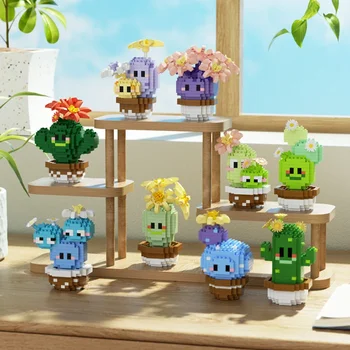 Potting Building Blocks Mini Cactus Tabletop Decoration Eternal Life Flower Succulent Pot Diy Assembling Model Children Toy Gift 2